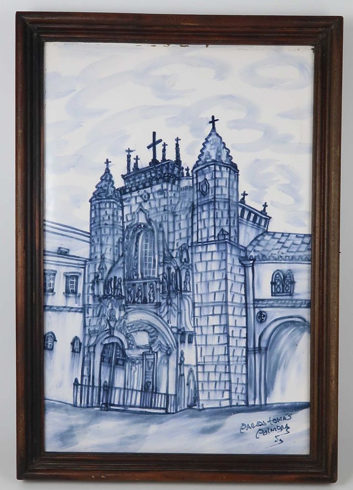 Placa /  Azulejo pintada à mão - Carlos Tomás - Coimbra
