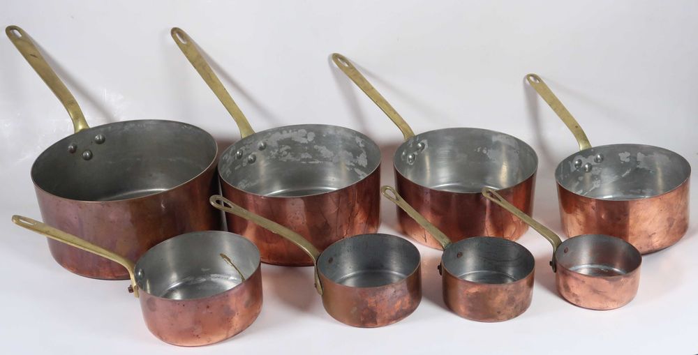Conjunto de 8 tachos / caçarolas em cobre