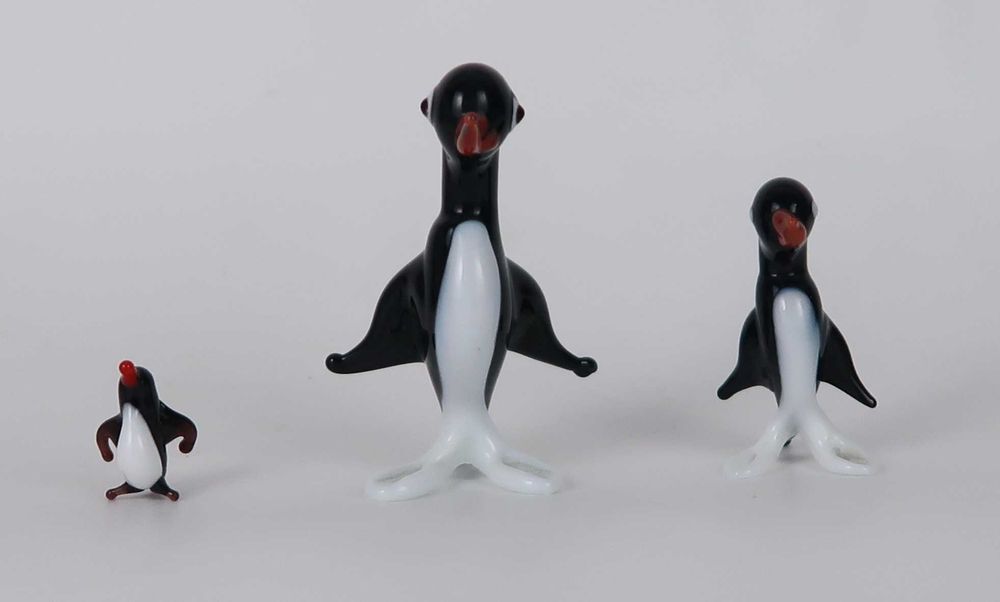Figuras miniaturas vidro soprado - Família de Pinguins