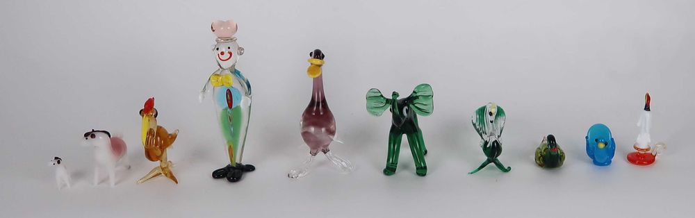 Conjunto de 10 Figuras miniaturas vidro soprado