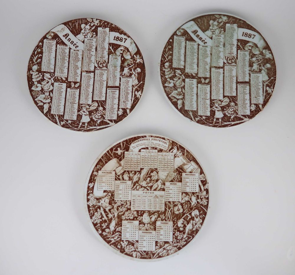 3 pratos calendários Séc. XIX - G.D. Paris - 16.5 cm