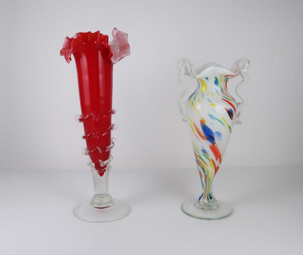 2 Solitários antigos em vidro multicolorido