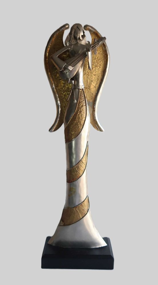 Grande Escultura em Chapa - Anjo a tocar - 59 cm