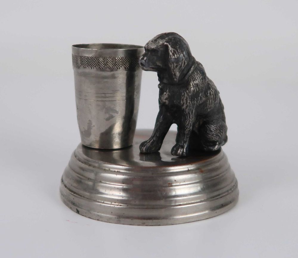 Paliteiro Vintage Cão em metal prateado